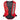 Red and black Mustang inflatable life vest with a mustang logo on the left side and a Blazer boats logo on the upper left side.